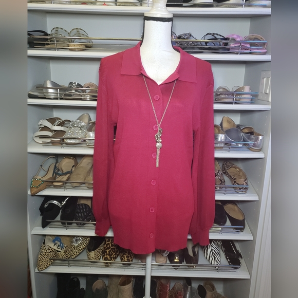 Sweaters - Ribbed Collared Button Front Cardigan